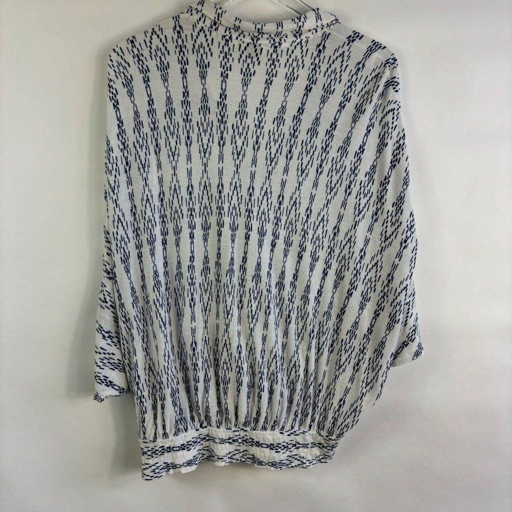 Anthropologie Postmark Ikat batwing top XS / S oversized blue Boho crossover - Picture 9 of 12